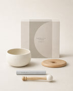 NORLUA brass singing bowl set with gift box, wooden resting base, playing stick, and wooden mallet